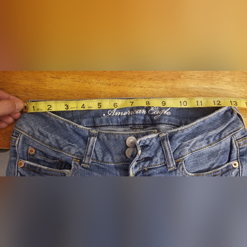 American Eagle Denim Jeans size 00 vintage Y2K decorative stitching stretch - Picture 14 of 16